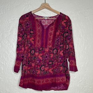 Coldwater Creek Peasant Top Boho Cottagecore Women Pink Floral 2X
